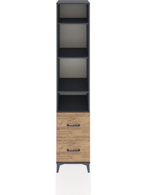 Hyperion Dolap 4 Raflı 2 Çekmeceli 44X44X221 Antrasit-Çam