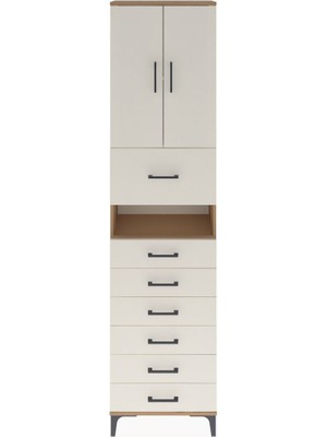 Arges Dolap 3 Raflı 6 Çekmeceli 2 Kapaklı 60X30X243 Çam-Aytaşı