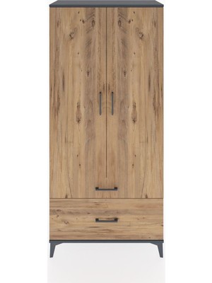 Hyperion Dolap 2 Raflı 2 Çekmeceli Tek Askılı 88X44X195 Antrasit-Çam