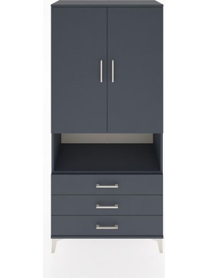 Hyperion Dolap 4 Raflı 3 Çekmeceli 2 Kapaklı 88X44X195 Antrasit-Antrasit