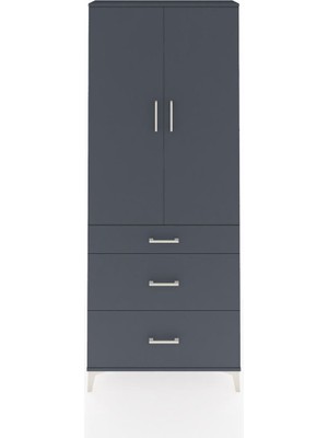 Arges Dolap 3 Raflı 3 Çekmeceli 2 Kapaklı 88X30X221 Antrasit-Antrasit