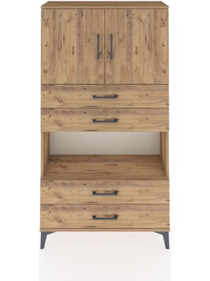 Arges Dolap 3 Raflı 4 Çekmeceli 2 Kapaklı 88X30X163 Çam-Çam