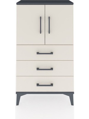 Arges Komodin 2 Raflı 3 Çekmeceli 2 Kapaklı 60X30X106 Antrasit-Aytaşı
