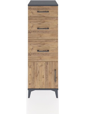 Hyperion Dolap 3 Çekmeceli Tek Kapaklı 44X44X134 Antrasit-Çam