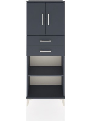 Arges Dolap 3 Raflı 2 Çekmeceli 2 Kapaklı 60X30X163 Antrasit-Antrasit
