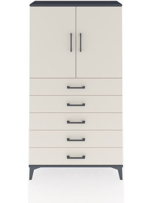 Arges Dolap 2 Raflı 5 Çekmeceli 2 Kapaklı 88X30X163 Antrasit-Aytaşı