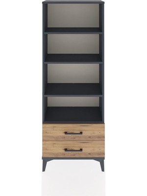 Arges Dolap 4 Raflı 2 Çekmeceli 60X30X163 Antrasit-Çam