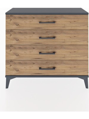 Arges Şifonyer 4 Çekmeceli 88X30X80 Antrasit-Çam