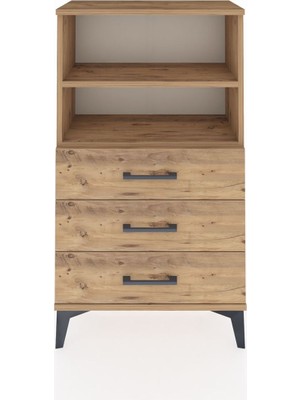 Arges Komodin 2 Raflı 3 Çekmeceli 60X30X106 Çam-Çam
