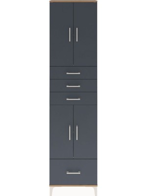 Arges Dolap 4 Raflı 4 Çekmeceli 4 Kapaklı 60X30X243 Çam-Antrasit