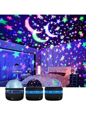 Küçük 8cm Ayyıldız Projektörlü Bebek Odası Gece Lambası Siyah Gri Tuşsuz