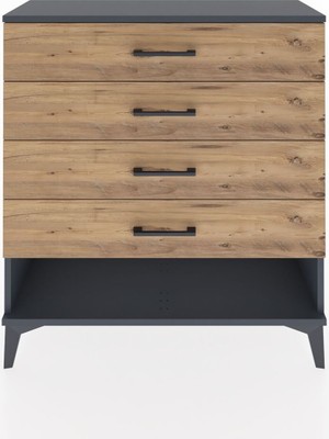 Arges Şifonyer 4 Çekmeceli 88X30X96 Antrasit-Çam