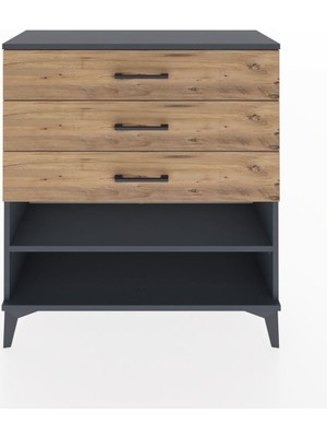 Arges Şifonyer Tek Raflı 3 Çekmeceli 88X30X96 Antrasit-Çam