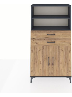 Arges Dolap 3 Raflı 2 Çekmeceli 2 Kapaklı 88X30X163 Antrasit-Çam