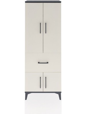 Arges Dolap 3 Raflı Tek Çekmeceli 4 Kapaklı 60X30X163 Antrasit-Aytaşı