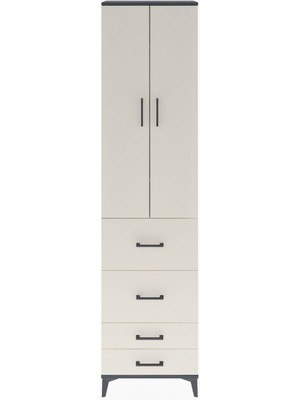 Arges Dolap 4 Raflı 4 Çekmeceli 2 Kapaklı 60X30X243 Antrasit-Aytaşı