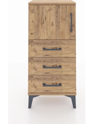 Arges Komodin Tek Raflı 3 Çekmeceli Tek Kapaklı 44X30X96 Çam-Çam