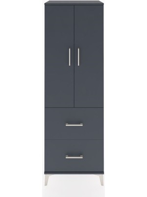 Hyperion Dolap 3 Raflı 2 Çekmeceli 2 Kapaklı 60X44X182 Antrasit-Antrasit