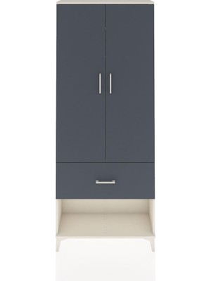 Arges Dolap 2 Raflı Tek Çekmeceli Tek Askılı 88X30X221 Aytaşı-Antrasit