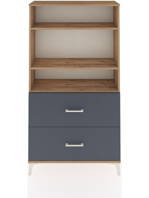 Arges Dolap 3 Raflı 2 Çekmeceli 88X30X163 Çam-Antrasit