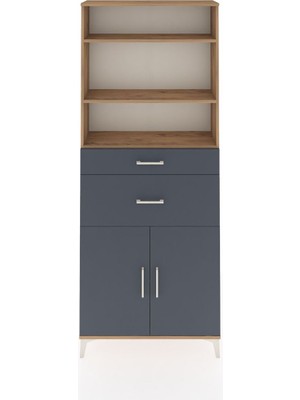 Arges Dolap 4 Raflı 2 Çekmeceli 2 Kapaklı 88X30X221 Çam-Antrasit