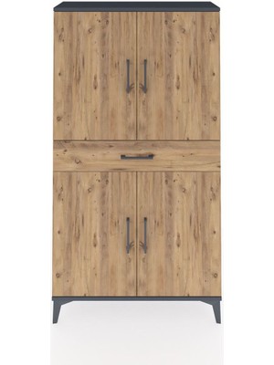 Arges Dolap 3 Raflı Tek Çekmeceli 4 Kapaklı 88X30X163 Antrasit-Çam