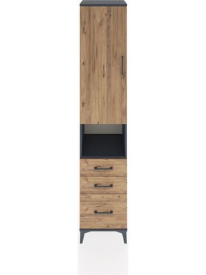 Hyperion Dolap 4 Raflı 3 Çekmeceli Tek Kapaklı 44X44X221 Antrasit-Çam