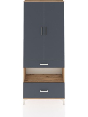 Arges Dolap 4 Raflı 2 Çekmeceli 2 Kapaklı 88X30X221 Çam-Antrasit