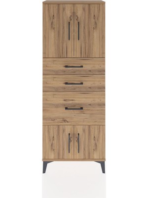 Arges Dolap 2 Raflı 3 Çekmeceli 4 Kapaklı 60X30X163 Çam-Çam