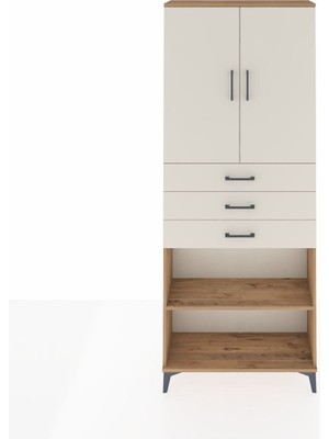 Arges Dolap 4 Raflı 3 Çekmeceli 2 Kapaklı 88X30X221 Çam-Aytaşı