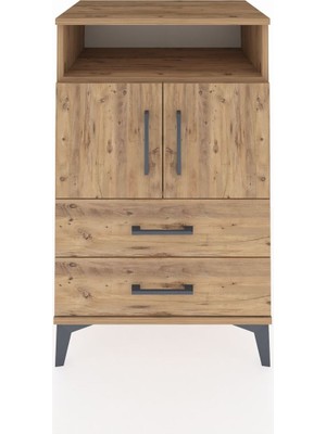 Hyperion Komodin 2 Raflı 2 Çekmeceli 2 Kapaklı 60X44X96 Çam-Çam