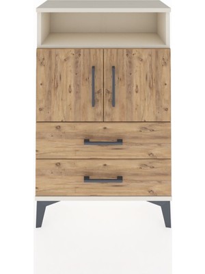 Arges Komodin 2 Raflı 2 Çekmeceli 2 Kapaklı 60X30X96 Aytaşı-Çam