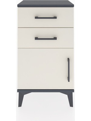 Arges Komodin Tek Raflı 2 Çekmeceli Tek Kapaklı 44X30X80 Antrasit-Aytaşı