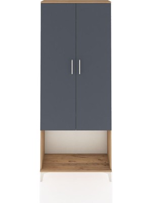 Arges Dolap 2 Raflı 2 Kapaklı Tek Askılı 88X30X221 Çam-Antrasit