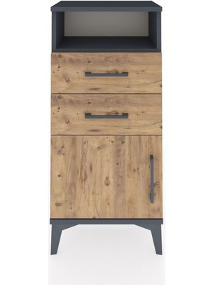 Arges Komodin Tek Raflı 2 Çekmeceli Tek Kapaklı 44X30X96 Antrasit-Çam