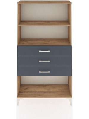 Arges Dolap 2 Raflı 3 Çekmeceli 88X30X163 Çam-Antrasit