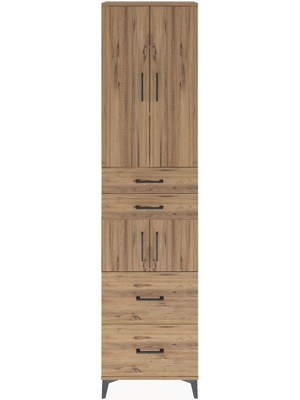 Arges Dolap 4 Raflı 4 Çekmeceli 4 Kapaklı 60X30X243 Çam-Çam