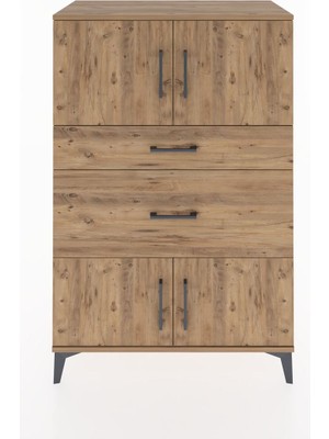 Hyperion Dolap Tek Raflı 2 Çekmeceli 4 Kapaklı 88X44X134 Çam-Çam