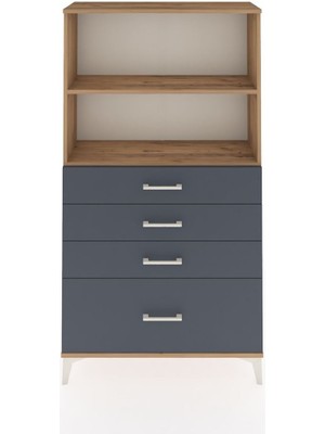 Arges Dolap 2 Raflı 4 Çekmeceli 88X30X163 Çam-Antrasit