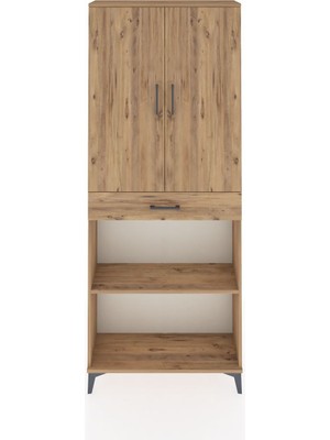 Arges Dolap 4 Raflı Tek Çekmeceli 2 Kapaklı 88X30X221 Çam-Çam