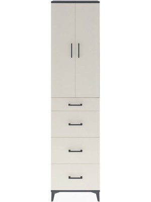 Arges Dolap Tek Raflı 4 Çekmeceli 2 Kapaklı 60X30X243 Antrasit-Aytaşı