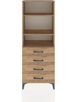 Arges Dolap 2 Raflı 4 Çekmeceli 60X30X163 Çam-Çam