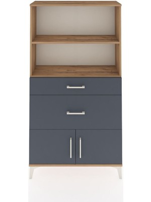 Arges Dolap 2 Raflı 2 Çekmeceli 2 Kapaklı 88X30X163 Çam-Antrasit