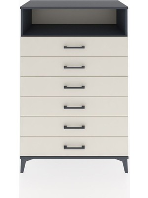 Hyperion Dolap Tek Raflı 6 Çekmeceli 88X44X134 Antrasit-Aytaşı