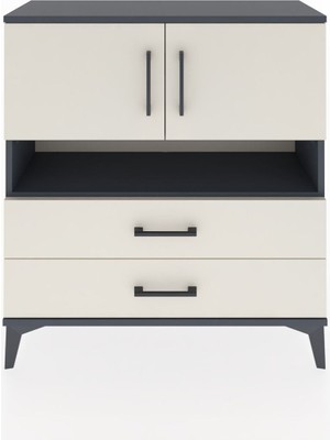 Arges Şifonyer 3 Raflı 2 Çekmeceli 2 Kapaklı 88X30X96 Antrasit-Aytaşı