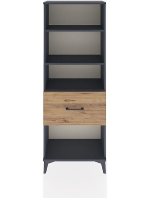 Arges Dolap 3 Raflı Tek Çekmeceli 60X30X163 Antrasit-Çam