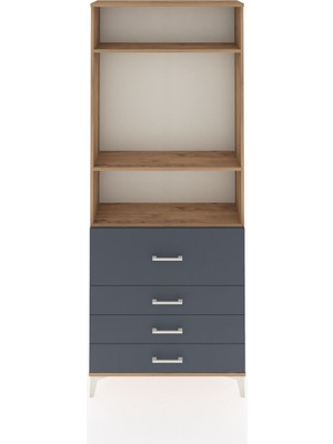 Arges Dolap 3 Raflı 4 Çekmeceli 88X30X221 Çam-Antrasit