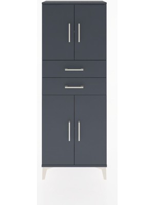 Arges Dolap 3 Raflı 2 Çekmeceli 4 Kapaklı 60X30X163 Antrasit-Antrasit