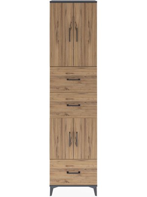 Arges Dolap 5 Raflı 3 Çekmeceli 4 Kapaklı 60X30X243 Antrasit-Çam