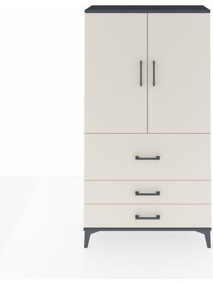 Arges Dolap 3 Raflı 3 Çekmeceli 2 Kapaklı 88X30X163 Antrasit-Aytaşı
